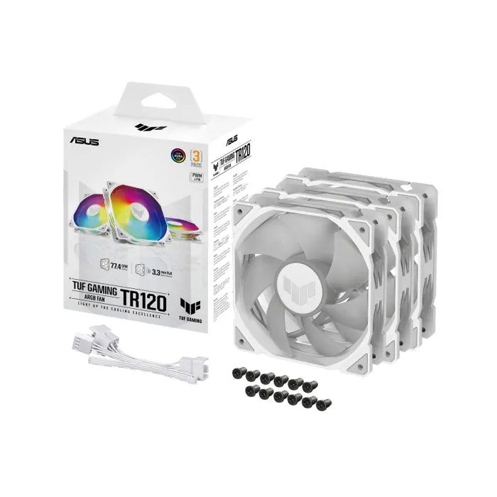 Asus TUF Gaming TR120 ARGB 3-in-1 Pack PWM 4 Pin Light Up The Cooling Excellence - White