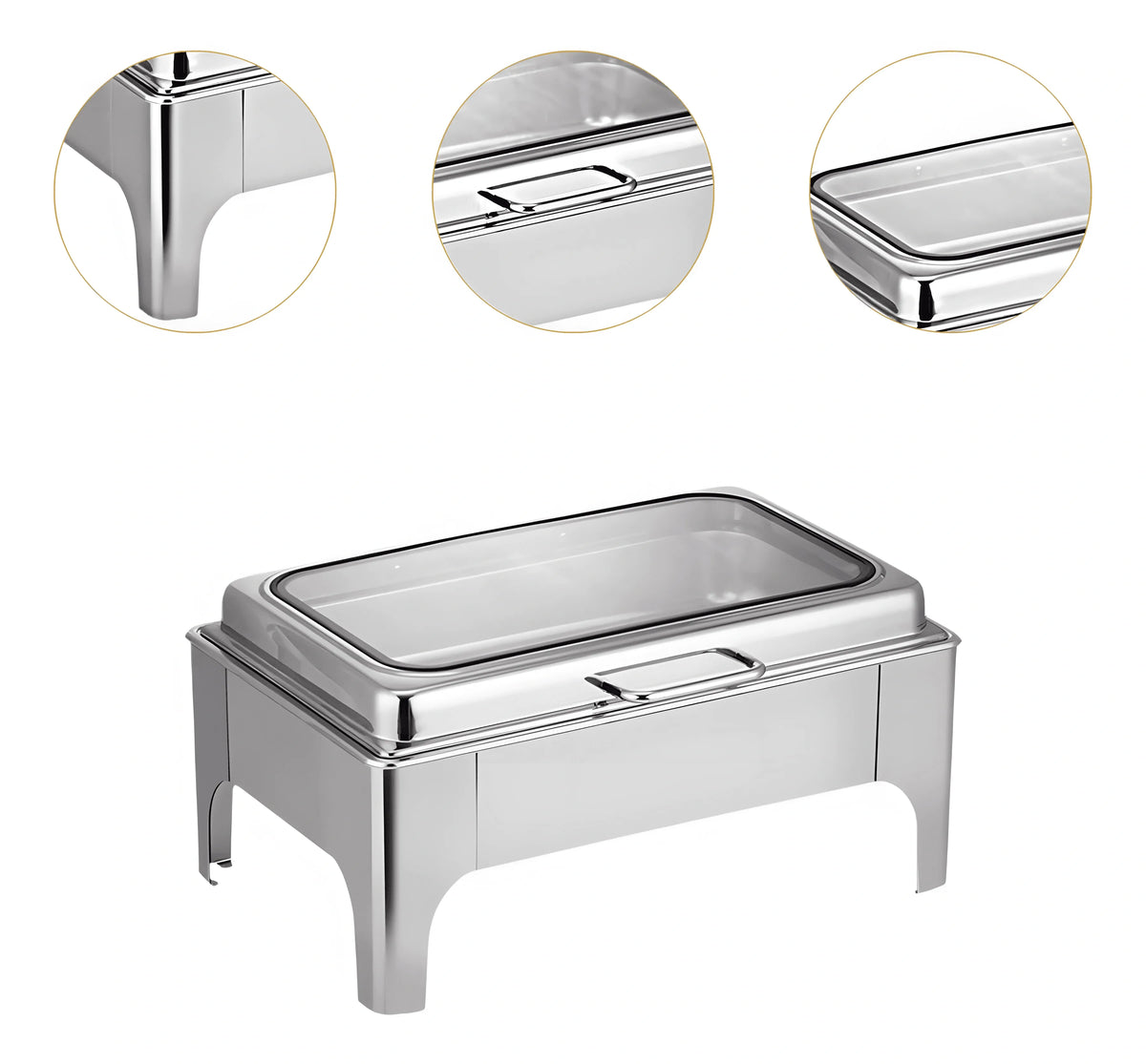 Premium Stainless Steel Double Compartment Chafing Dish Buffet Server with Glass Viewing Lid, Silent Soft-Close Cover, Food Warmer & Cooler Catering Buffet Set, Heavy Duty Mirror Finish Rectangular Chafer for Hotels, Restaurants, Weddings & Parties – 9L