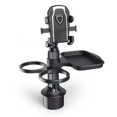 360° Rotating Universal Car Phone Holder with Dual Cup Holder & Adjustable Tray