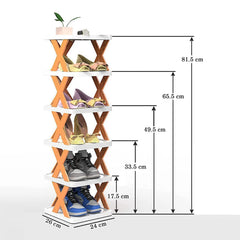 6-Tier Space Saving Shoe Rack & Multipurpose Storage Organizer with X-Frame Support, ABS Shelves & Tool-Free Assembly