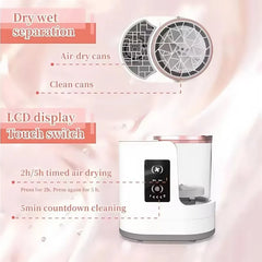 3-in-1 Automatic Electric Makeup Brush Cleaner & Dryer with 6W Motor, 850 RPM Rotational Speed, LCD Touch Control, 5-Minute Cleaning Timer, 2H/5H Air Drying, USB Powered & Dustproof Brush Storage