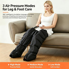 Full Leg & Foot Air Compression Massager 24W with 6-Zone Airbag System, 360° Massage, 3 Massage Modes, 3 Adjustable Intensity Levels, Digital Touch Controller, Foot Calf & Thigh Massage, Adjustable Wraps & Auto Shut-Off