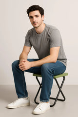 Portable Folding Stool with Durable Plastic Seat, Strong Metal X-Frame, Integrated Carry Handle and Compact Flat-Folding Design