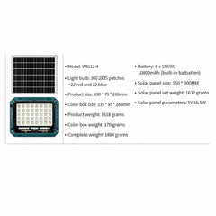 600W RC Solar Emergency Wall Light with 2835 LED Matrix, Red & Blue Warning Light, Built-in 10800mAh Battery & 35CM External Solar Panel