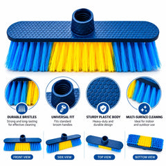 Heavy Duty 29 CM Multi-Surface Broom Head with 7 CM Dense Durable Bristles, Threaded Handle Fit & Sturdy Plastic Body
