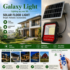 Galaxy Light IP67 Waterproof Solar LED Floodlight with Separate Solar Panel, Intelligent Light Control, Remote Brightness Adjustment, Automatic Mode and Programmable Timers