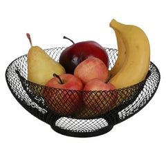 Modern Double Mesh Metal Fruit Basket 24 x 10CM | Black Iron Wire Storage Basket for Kitchen, Dining Table & Home Organization