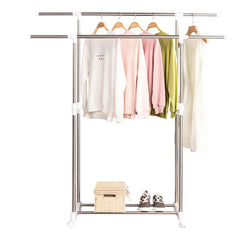 Heavy Duty Double Pole Clothes Hanger Drying Rack 50kg Load Capacity Steel Garment Rack with Plastic Joints for Wardrobe & Laundry