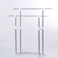 Heavy Duty Double Pole Clothes Hanger Drying Rack 50kg Load Capacity Steel Garment Rack with Plastic Joints for Wardrobe & Laundry