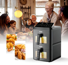 RAF Dual Basket Digital Air Fryer 7L+7L 2800W with LED Display, 360° Hot Air Circulation, Multi-Purpose Healthy Oil-Free Cooking Machine with Timer & Temperature Control