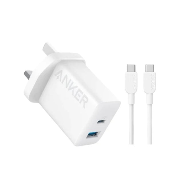 Anker Charger 20W 2-Port USB-C Cable 5ft - White