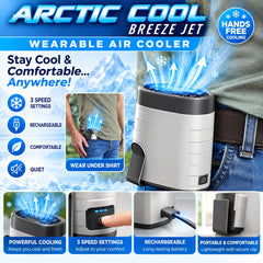 Arctic Cool Breeze Jet Wearable Air Cooler, USB Rechargeable Portable Waist Clip Fan with 3 Adjustable Speeds, Hands-Free Cooling & Up to 12 Hours Runtime