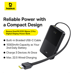 Baseus EnerFill FC51 Bipow2 Pro Digital Display Power Bank with Built-in Cable 10000mAh 22.5W - Cosmic Black