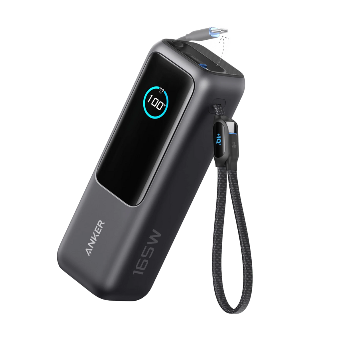 Anker Laptop Power Bank (25K, 165W, Built-In USB-C And Retractable Cables) Black