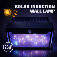 Solar Induction Wall Lamp 26W Motion Sensor LED Outdoor Light 600LM Waterproof 1800mAh Battery 5 Lighting Modes Solar Panel Charging for Garden Terrace Courtyard Security Lighting