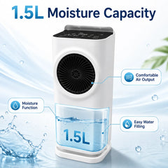 Portable 2-in-1 Air Cooler and Heater Fan with 1.5L Water Tank, Humidification, Swing, Timer, LED Display and Remote Control –  60W-2000W