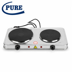 Double Electric Hot Plate with Dual 1000W Cooking Plates, 2000W Total Power, Variable Heat Control, Indicator Lights & Stainless Steel Portable Countertop Design – 46 x 26.5 x 7 cm