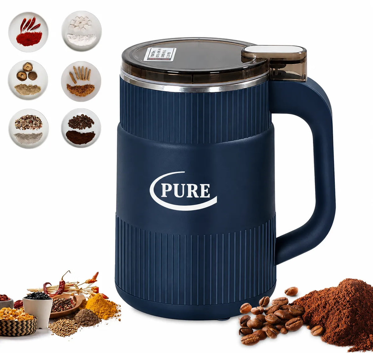 Pure Electric Grinder 300W Stainless Steel Coffee Bean, Grain & Spice Grinder with 85g Capacity, Metal Blade, Transparent Lid & Safety Switch