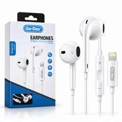 Go-Des GD-EP010 Lightning Wired Earphones with Stereo Surround Sound, Inline Controls, 32-Ohm Impedance and 20Hz–20kHz Frequency Response