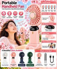 4-in-1 Portable Rechargeable Fan with 18650 Lithium Battery, 5 Air Speeds, Real-Time LED Battery Display, 90° Foldable Design, Aromatherapy Function & USB-C Charging