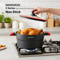 Daewoo X Series 9-Piece Granite Cooking Set (32,28,24 cm Pot, 28 cm Pan, 28 cm  Casserole)  with Free 2 Pcs of Utensil Tools
