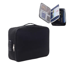 Portable A4 Document Organizer Bag with 3-Digit Combination Lock, Waterproof Oxford Fabric, Multi-Layer Storage, 2 Separators, Luggage Strap & Carry Handle – 37 × 27 × 10 CM