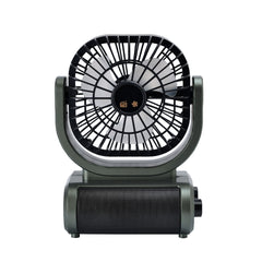 GOLON RX-F75BTS 5 Inch Rechargeable Portable Fan & Bluetooth Speaker with FM Radio, Solar Charging Panel, USB/TF Music Player, TWS Pairing, Dual Battery Slots & 1800mAh 18650 Lithium Battery
