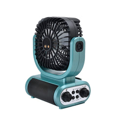 GOLON RX-F75BTS 5 Inch Rechargeable Portable Fan & Bluetooth Speaker with FM Radio, Solar Charging Panel, USB/TF Music Player, TWS Pairing, Dual Battery Slots & 1800mAh 18650 Lithium Battery
