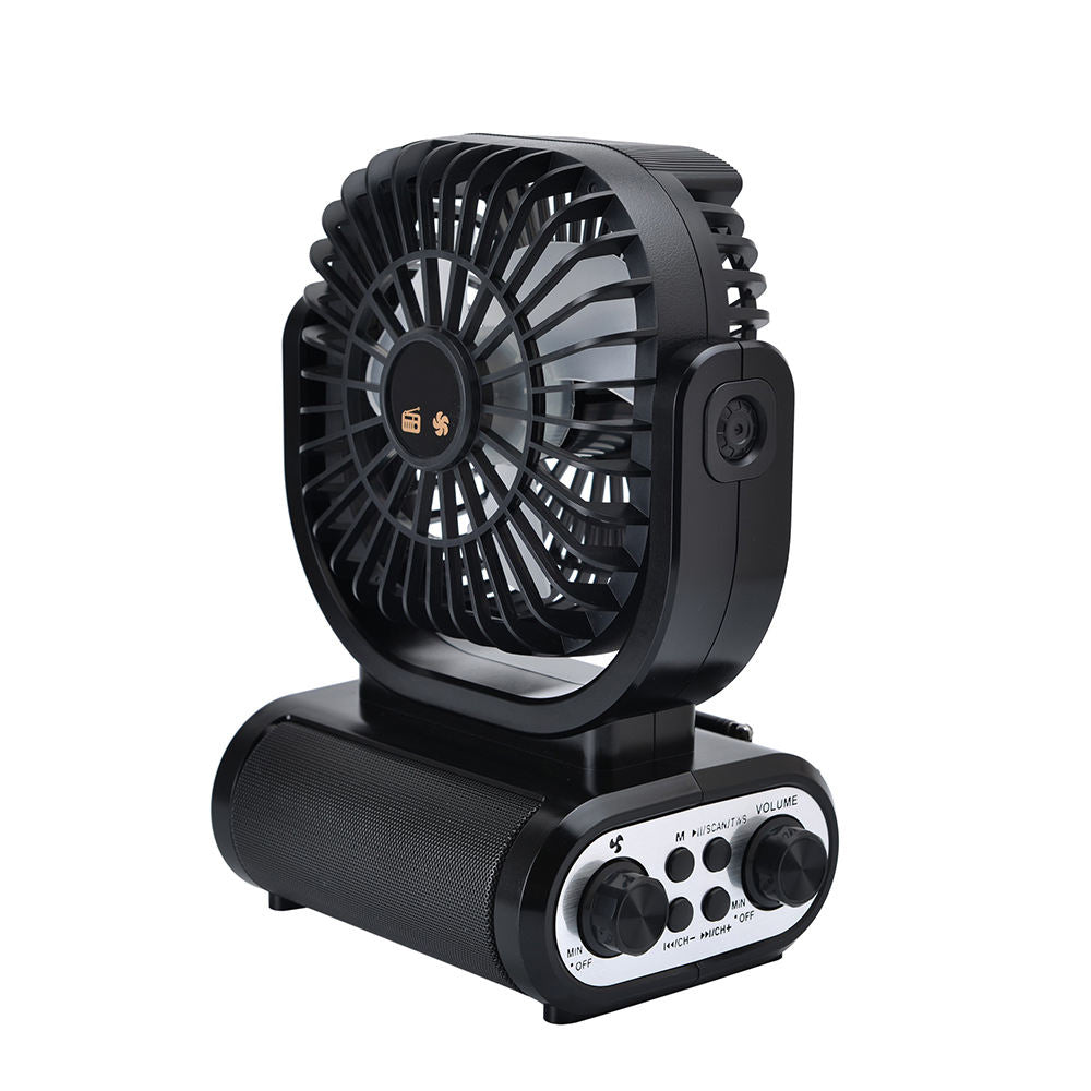 GOLON RX-F75BTS 5 Inch Rechargeable Portable Fan & Bluetooth Speaker with FM Radio, Solar Charging Panel, USB/TF Music Player, TWS Pairing, Dual Battery Slots & 1800mAh 18650 Lithium Battery