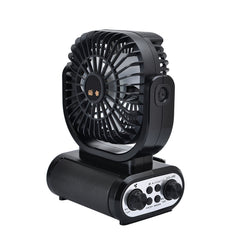 GOLON RX-F75BTS 5 Inch Rechargeable Portable Fan & Bluetooth Speaker with FM Radio, Solar Charging Panel, USB/TF Music Player, TWS Pairing, Dual Battery Slots & 1800mAh 18650 Lithium Battery