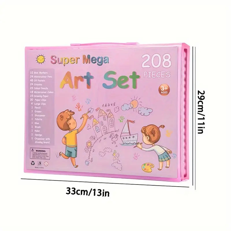 208‑Piece Super Mega Art Set & Painting Kit with Colored Pencils, Watercolors, Sketch Tools & Storage Case for Kids
