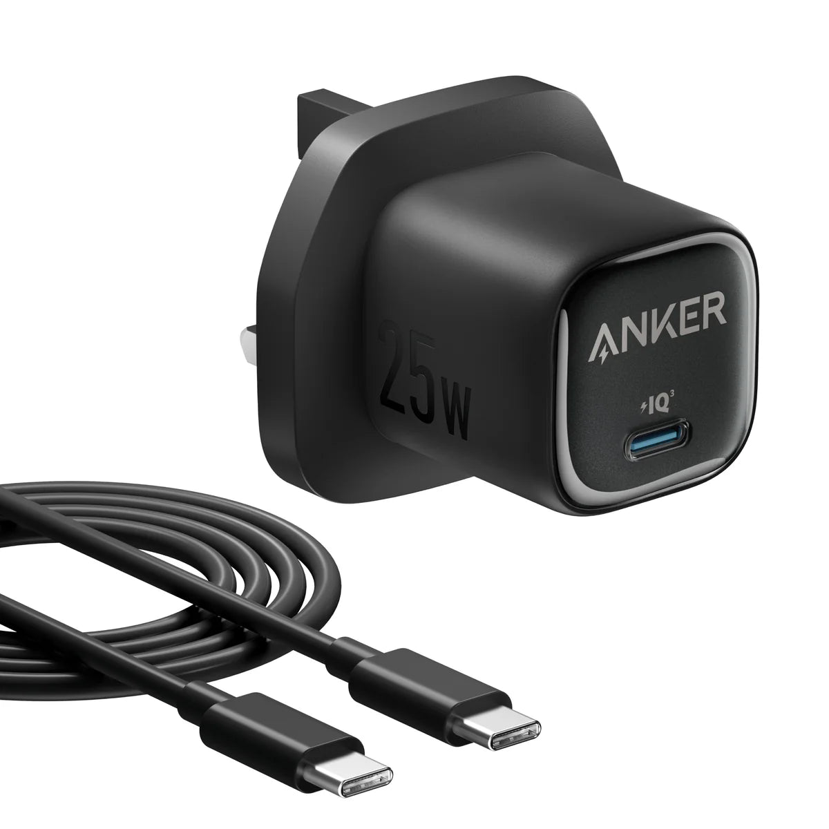 شاحن أنكر مدمج بقوة 25 واط مع كابل USB-C - أسود