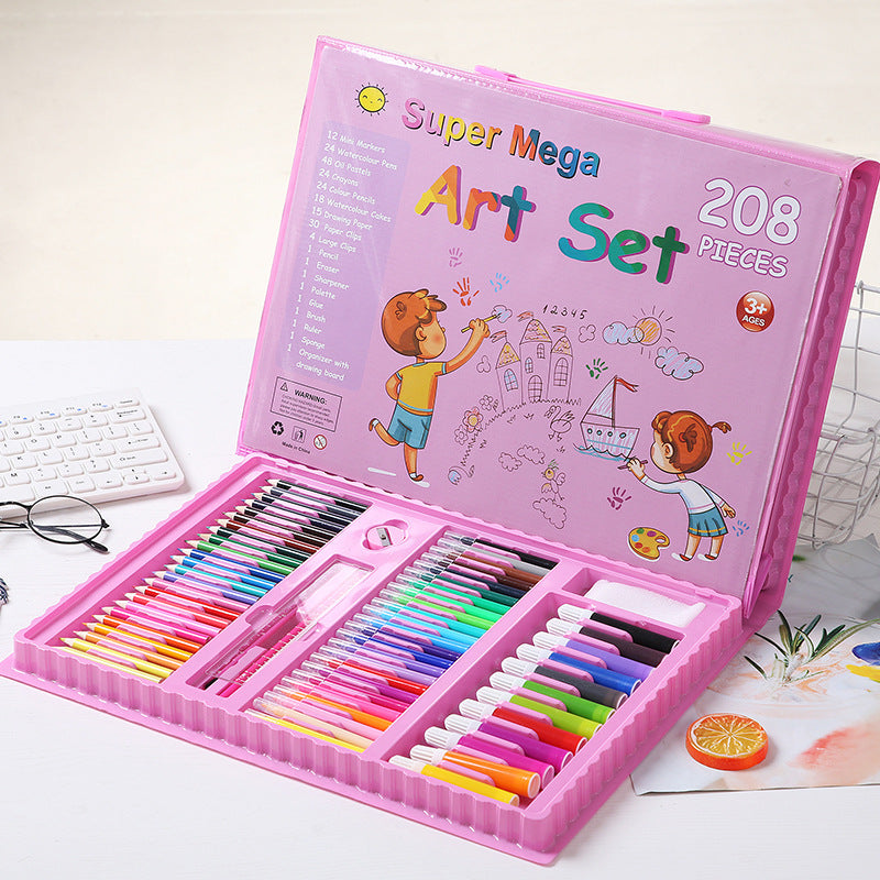 208‑Piece Super Mega Art Set & Painting Kit with Colored Pencils, Watercolors, Sketch Tools & Storage Case for Kids