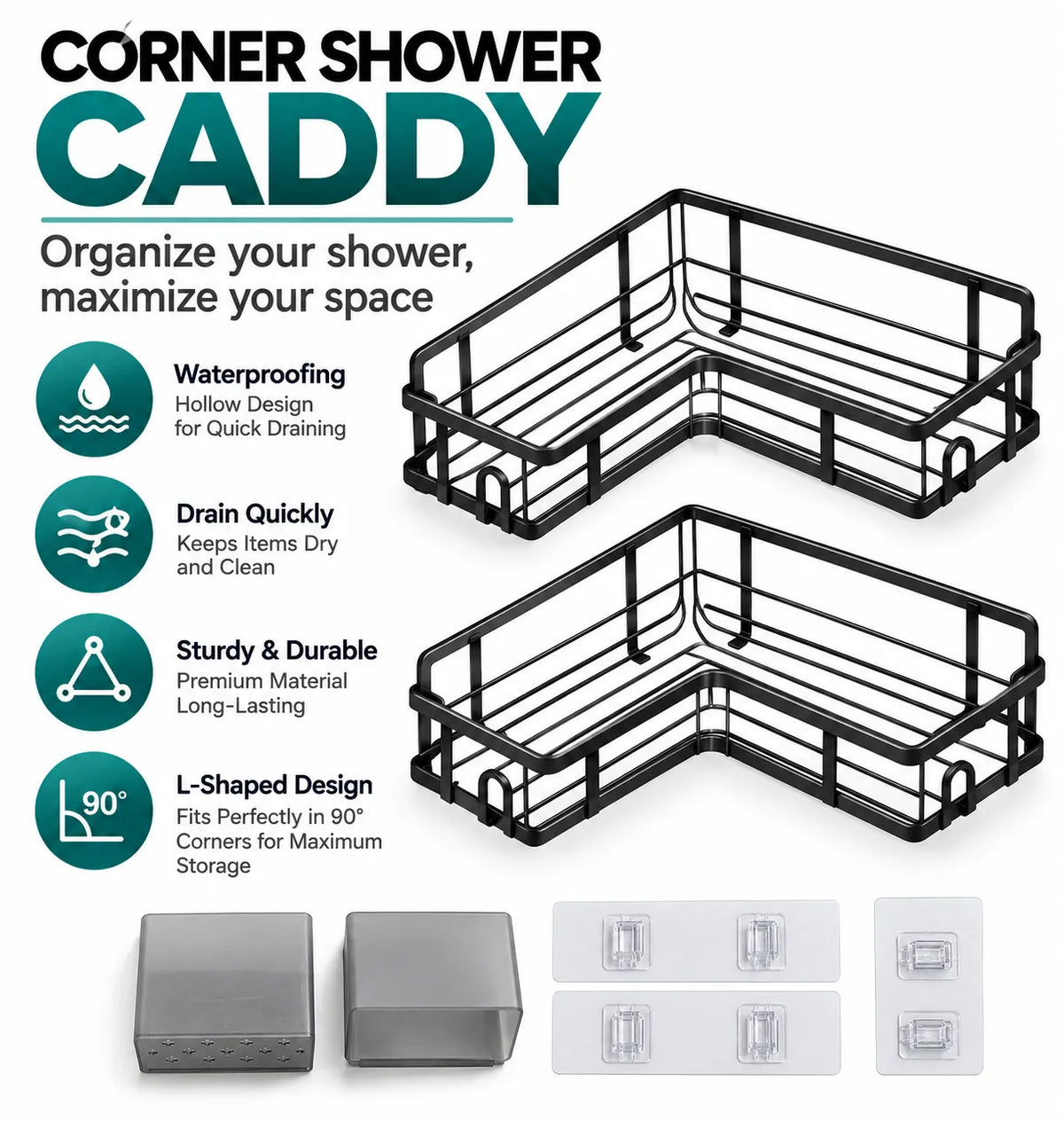 2-Tier Corner Shower Caddy Stainless Steel Bathroom Shelf for Bathroom Kitchen and Home Use