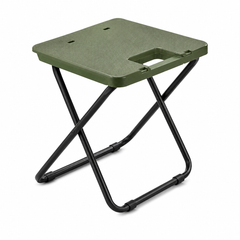 Portable Folding Stool with Durable Plastic Seat, Strong Metal X-Frame, Integrated Carry Handle and Compact Flat-Folding Design