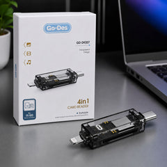 Go-Des GD-DK007 4-in-1 Transparent USB Card Reader for SD, TF & Micro SD Memory Cards