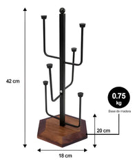 Vertical Glass Holder Stand with Wooden Base,  Freestanding Metal Glass Holder Rack for Countertop Storage, 42 cm Height, Multi-Glass Organizer - Open Box / New Product