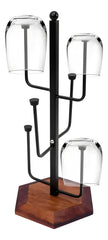 Vertical Glass Holder Stand with Wooden Base,  Freestanding Metal Glass Holder Rack for Countertop Storage, 42 cm Height, Multi-Glass Organizer - Open Box / New Product
