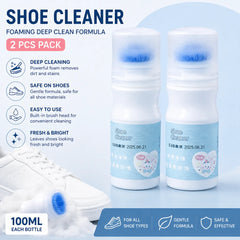 100ml Shoe Cleaning Solution with Built-In Brush, Press & Brush Applicator for Sports, Leather, Canvas & White Shoes