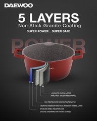Daewoo Granite Casserole with Lid - 32 cm - Red