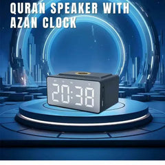 ساعة أذان رقمية مع مكبر صوت للقرآن ومنبه، مزودة بتقنية بلوتوث وراديو FM وذاكرة 8 جيجابايت وشاشة عرض LED – ساعة إسلامية مع جهاز تحكم عن بعد وتطبيق - منتج بعبوة مفتوحة / جديد
