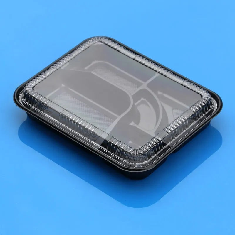 5-Compartment Disposable Plastic Food Container with Lid - 26.5 x 20.5 x 5 cm