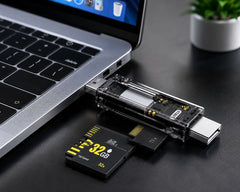 Go-Des GD-DK006 4-in-1 USB & Type-C Card Reader for SD and TF Memory Cards with Transparent Design