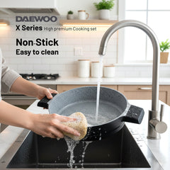 Daewoo 28 cm Shallow Granite Casserole with Lid - Black/Gray