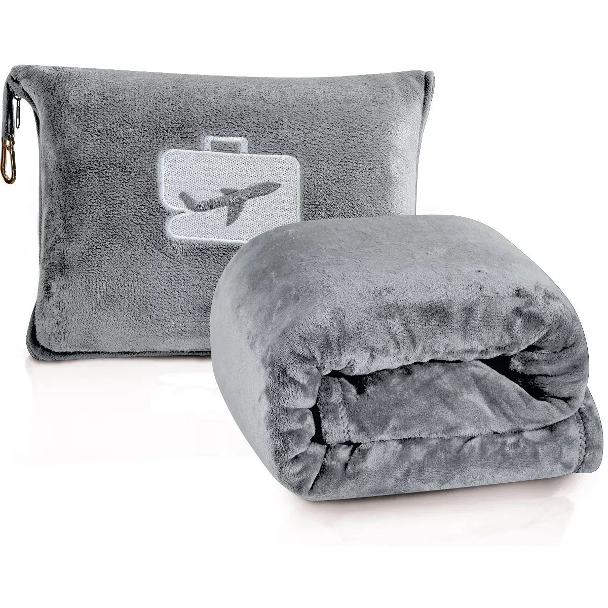 2-in-1 Portable & Convertible Soft Blanket & Pillow Bag with Backpack Clip for Travel, Outdoors & Home - Open Box / New Product