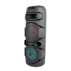 مكبر صوت SING-E ZQS2801 المحمول للكاريوكي بتقنية البلوتوث بقوة 40 واط، مزود بمضخم صوت جهير مزدوج 8 بوصة، وإضاءة LED RGB، ودعم الميكروفون، وتشغيل متعدد الأوضاع.