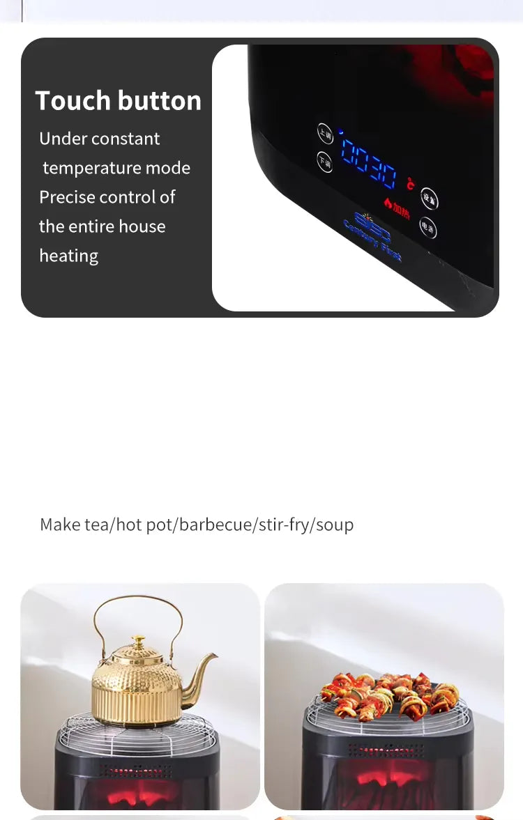 Portable Far Infrared Electric Heater with Cooking Stove, Adjustable Thermostat, Remote Control, Energy-Efficient PTC Heating for Home & Office - 5000W
