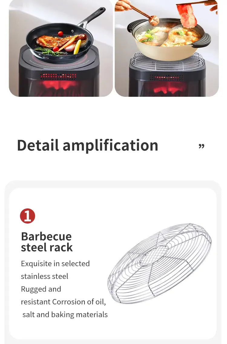 Portable Far Infrared Electric Heater with Cooking Stove, Adjustable Thermostat, Remote Control, Energy-Efficient PTC Heating for Home & Office - 5000W