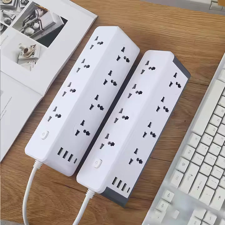 3000W Power Strip Extension with 8 Universal Outlets, 3.1A USB & Type-C Ports, Overload, Surge & Short Circuit Protection for Home & Office - 2 Metres Length