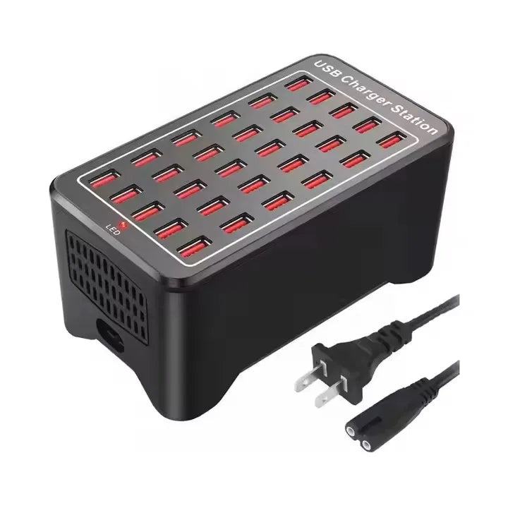 30-Port USB Charging Station with Fast Charging, Smart Ports, and Fireproof Material - 200W